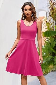 STYLEWORD Pink Dress for Women Casual Crew Neck A Line